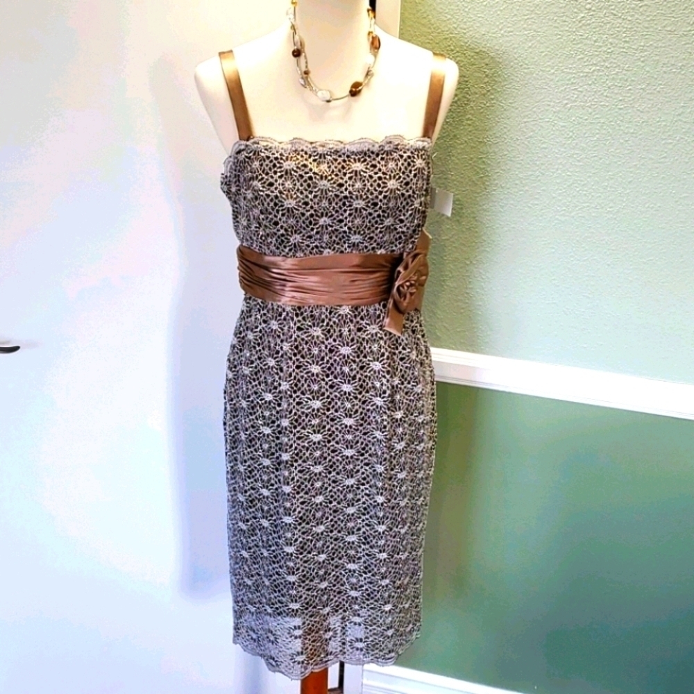 R&M RICHARDS EMPIRE WAIST SLEEVELESS LACE DRESS - Picture 3 of 9